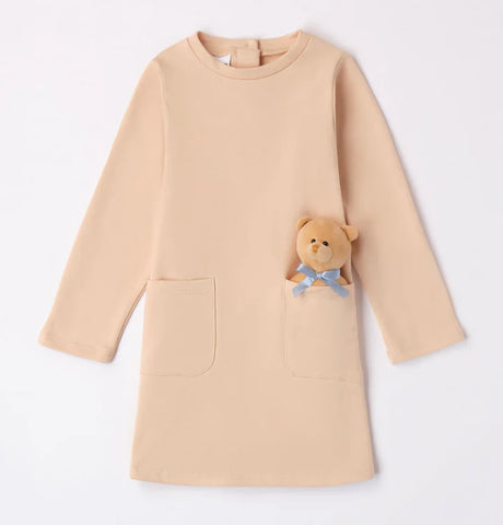 AW23 IDO Beige Teddy Bear Pocket Jumper Dress