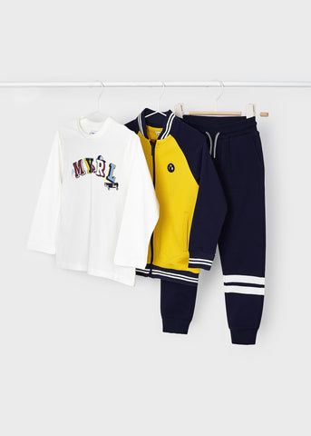 AW23 Mayoral Boys Three Piece Navy & Yellow Tracksuit & Long Sleeved top