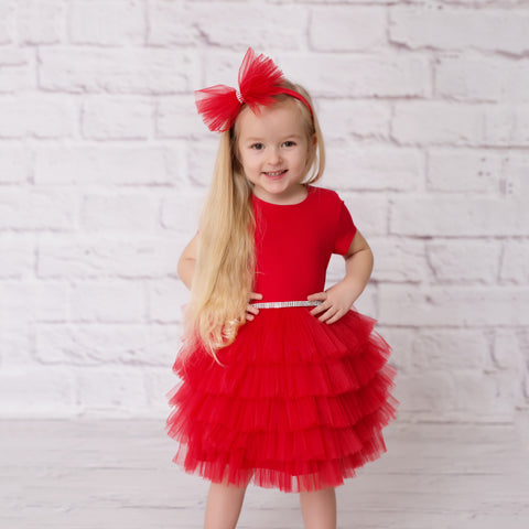 AW23 Daga Red Tulle Frill Dress with Bow