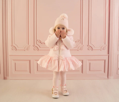 Little A ELSA Pink Faux Fur Padded Frill Jacket with Bows
