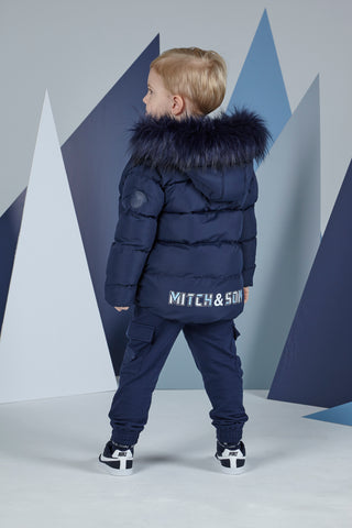 AW23 Mitch & Son Navy Blue Parker Hooded Coat with Faux Fur Collar