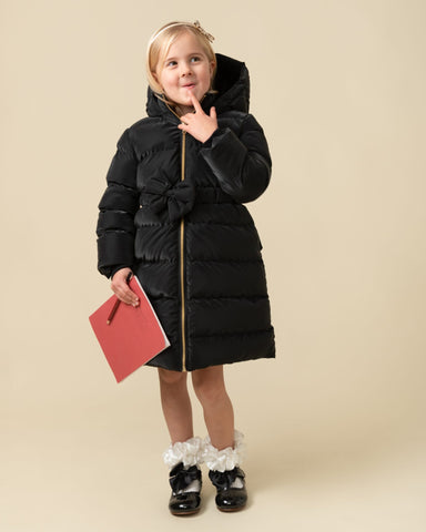 AW23 Caramelo Black Hooded Coat with Bow