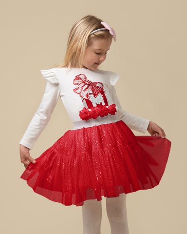 AW23 Caramelo Red Tulle Present Sparkle Skirt Set
