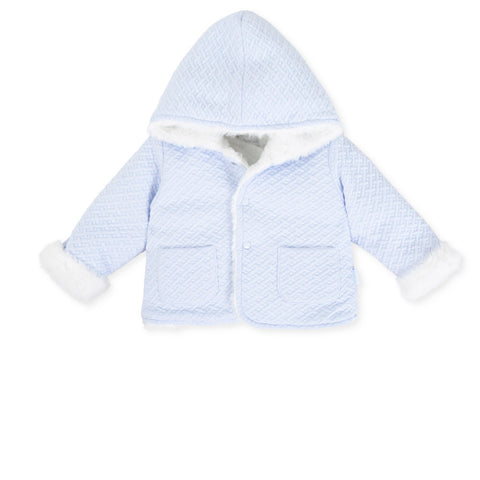AW23 Tutto Piccolo Baby Blue Hooded Coat with Faux Fur Lining