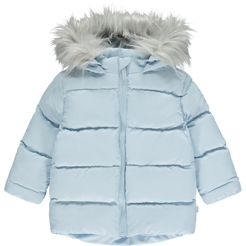 AW23 Mitch & Son Niko Pale Blue Coat with Faux Fur Hood