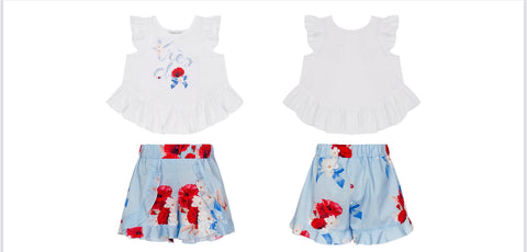 SS23 Balloon Chic Blue, Red & White Floral Shorts Set