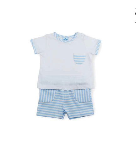 Sardon White & Blue Striped Shorts Set