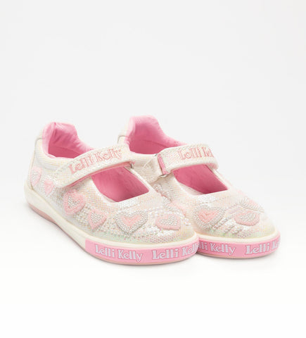 SS23 Lelli Kelly White Glitter Toddler Heart Shoes